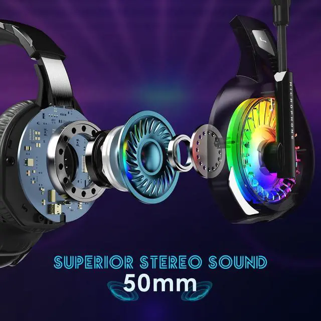 Alt view image 2 of 7 - Gaming Headset with Microphone, Over Ear Gaming Headphones for PS4, PC, Xbox One, PS5 Controller, Noise Cancelling Headphones with 7.1 Stereo Surround Sound, Soft Memory Earmuffs & LED RGB Light