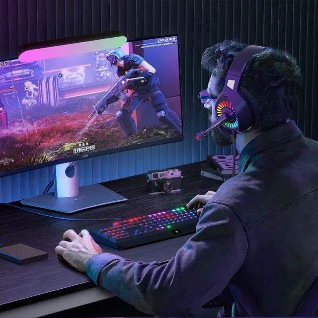 Alt view image 7 of 7 - Gaming Headset with Microphone, Over Ear Gaming Headphones for PS4, PC, Xbox One, PS5 Controller, Noise Cancelling Headphones with 7.1 Stereo Surround Sound, Soft Memory Earmuffs & LED RGB Light