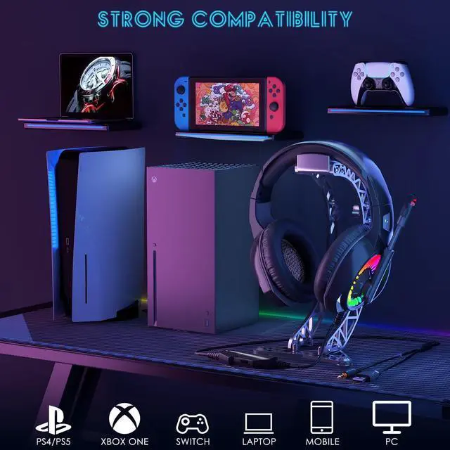 Alt view image 3 of 7 - Gaming Headset with Microphone, Over Ear Gaming Headphones for PS4, PC, Xbox One, PS5 Controller, Noise Cancelling Headphones with 7.1 Stereo Surround Sound, Soft Memory Earmuffs & LED RGB Light