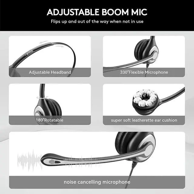 Alt view image 5 of 7 - Wired USB Headset with Microphone for PC,Laptop,3.5mm/USB/Type-C Jack 3-in-1 Computer Headset with Noise Cancelling & Audio Controls,USB Headphones for Call Center,Work,Office,Mono