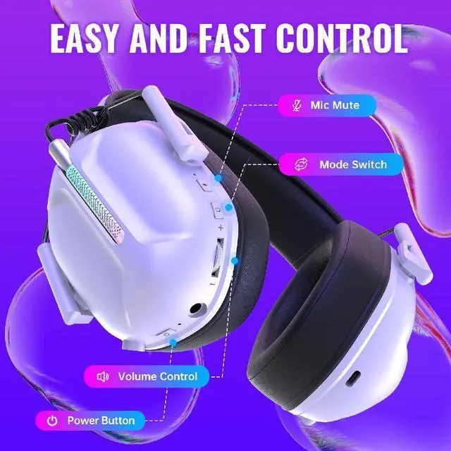 Alt view image 4 of 7 - Wireless Gaming Headset for PS5 PS4 Nintendo Switch PC Mac, 2.4 GHz/Bluetooth 5.2 Gaming Headphones with Noise Cancelling Microphone 40+ Hours Battery Life,3.5mm Wired for Xbox Series,White