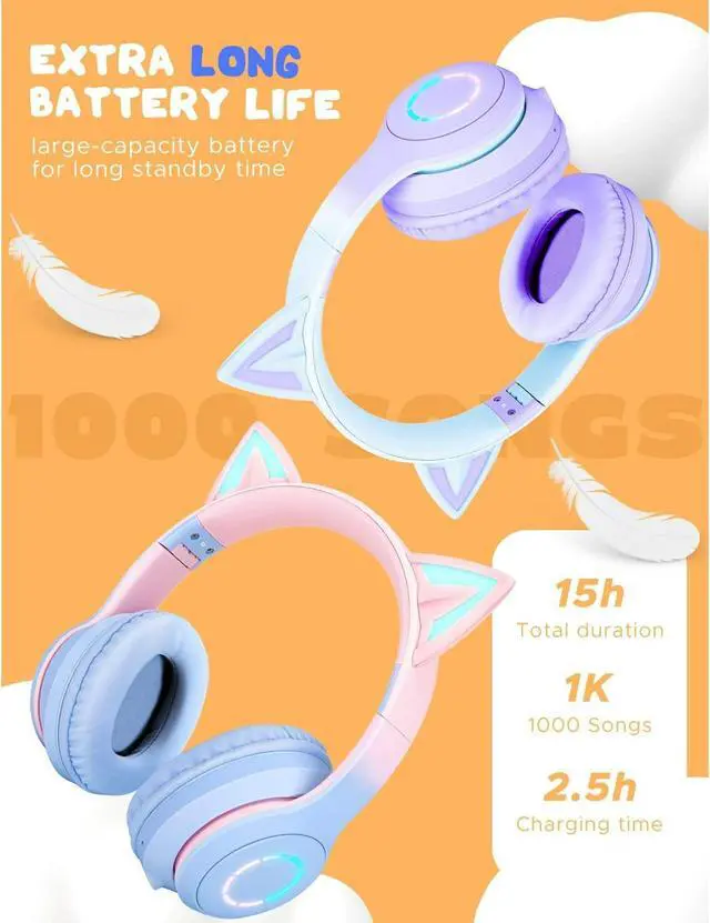 Alt view image 3 of 7 - Cat Ear Kids Bluetooth Headphones for Girls for School, Foldable Wired Gaming Headset with Microphone & 3.5mm Jack, Adjustable Headband Teens Toddlers Wireless Earphones for Tablet/PC Pink
