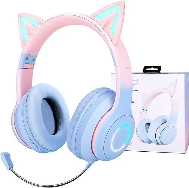 Main image of Cat Ear Kids Bluetooth Headphones for Girls for School, Foldable Wired Gaming Headset with Microphone & 3.5mm Jack, Adjustable Headband Teens Toddlers Wireless Earphones for Tablet/PC Pink