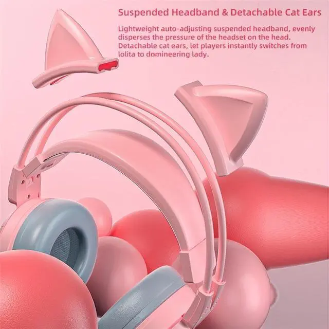 Alt view image 4 of 7 - Gaming Headset with Cat Ears, Pink Headset with Surround Sound, RGB Backlight & Microphone, 3.5mm Cat Headphones with Mic for PS4, Xbox, PC, Mobile Phone
