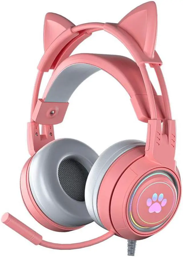Main image of Gaming Headset with Cat Ears, Pink Headset with Surround Sound, RGB Backlight & Microphone, 3.5mm Cat Headphones with Mic for PS4, Xbox, PC, Mobile Phone
