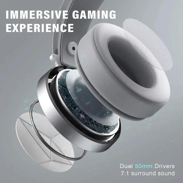 Alt view image 2 of 7 - Wired Gaming Headset, Noise Cancelling Microphone, 3.5mm Audio Jack, 7.1 Surround Sound, Memory Foam Earpads, Compatible with PC, PlayStation, Xbox, Nintendo Switch, White