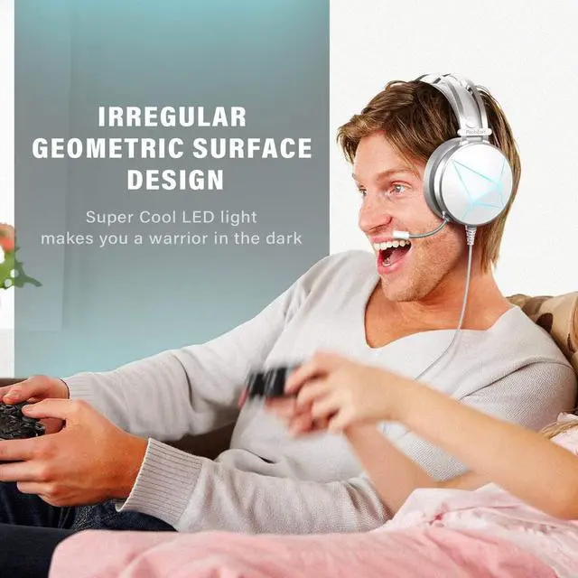 Alt view image 6 of 7 - Wired Gaming Headset, Noise Cancelling Microphone, 3.5mm Audio Jack, 7.1 Surround Sound, Memory Foam Earpads, Compatible with PC, PlayStation, Xbox, Nintendo Switch, White