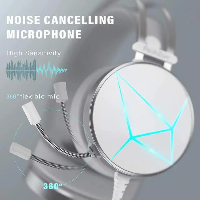 Alt view image 3 of 7 - Wired Gaming Headset, Noise Cancelling Microphone, 3.5mm Audio Jack, 7.1 Surround Sound, Memory Foam Earpads, Compatible with PC, PlayStation, Xbox, Nintendo Switch, White