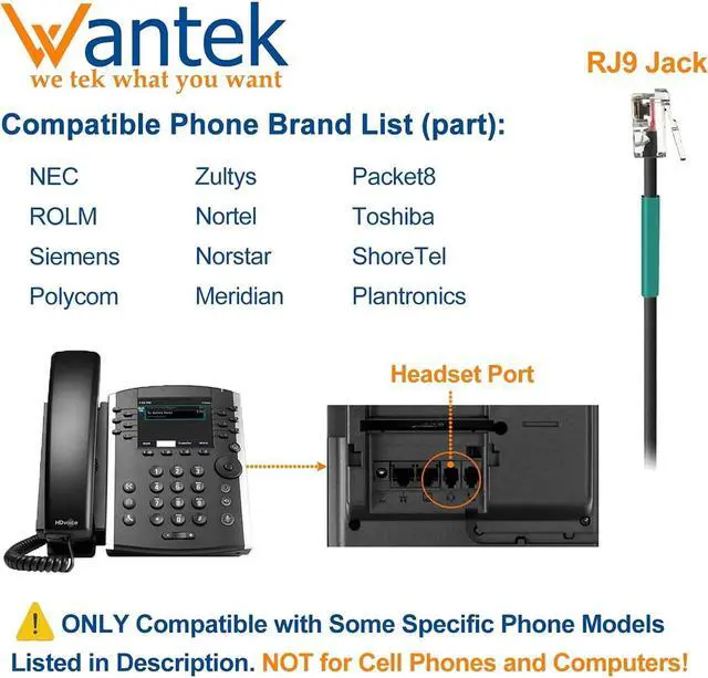 Alt view image 2 of 7 - Corded Telephone Headset RJ9, with Noise Canceling Mic Mono, for 2465 2564 480 6402D A100 S10 300 301 430 DTU-8 DTU-16 5010 5020 and Other Office Landline Deskphones(New)