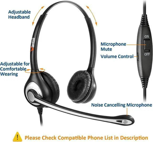 Alt view image 3 of 7 - Corded Telephone Headset RJ9, with Noise Canceling Mic Mono, for 2465 2564 480 6402D A100 S10 300 301 430 DTU-8 DTU-16 5010 5020 and Other Office Landline Deskphones(New)
