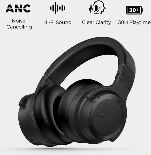 Alt view image 3 of 7 - Bluetooth Headphones Active Noise Cancelling Headphones Wireless Headphones Over Ear with Mic Deep Bass, Comfortable Protein Earpads, 30 Hours Playtime for Travel/Work, Black