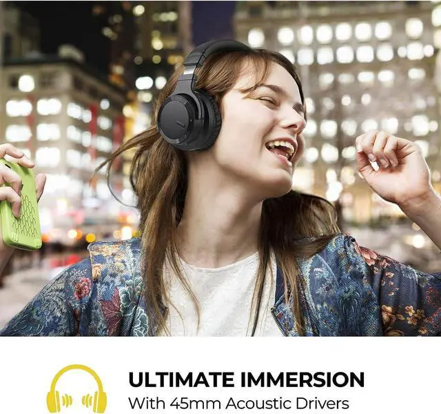 Alt view image 5 of 7 - Bluetooth Headphones Active Noise Cancelling Headphones Wireless Headphones Over Ear with Mic Deep Bass, Comfortable Protein Earpads, 30 Hours Playtime for Travel/Work, Black