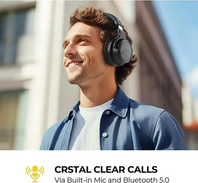 Alt view image 7 of 7 - Bluetooth Headphones Active Noise Cancelling Headphones Wireless Headphones Over Ear with Mic Deep Bass, Comfortable Protein Earpads, 30 Hours Playtime for Travel/Work, Black