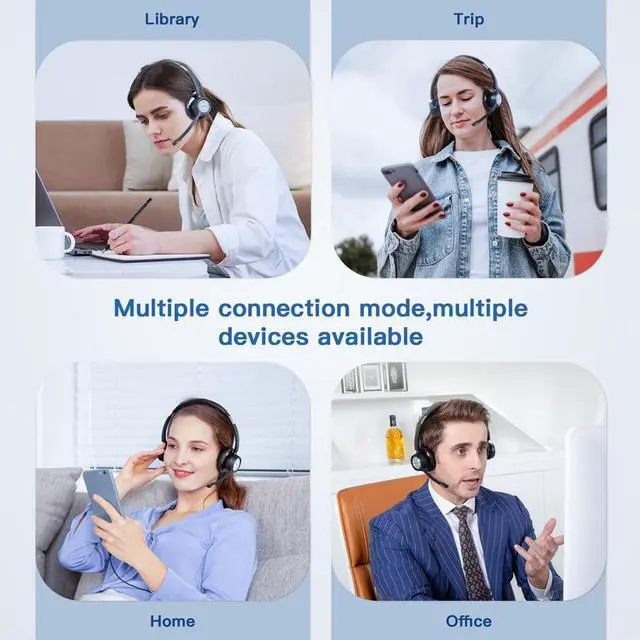 Alt view image 6 of 7 - Wireless Bluetooth Headset W/Noise Cancelling Mic Mute Button for Work/PC/Office/Zoom/Skype