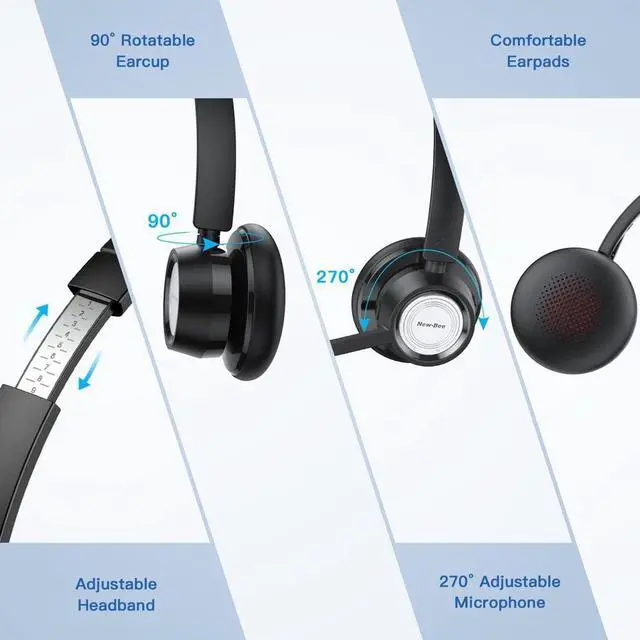 Alt view image 4 of 7 - Wireless Bluetooth Headset W/Noise Cancelling Mic Mute Button for Work/PC/Office/Zoom/Skype