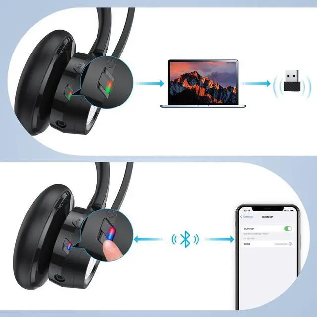 Alt view image 5 of 7 - Wireless Bluetooth Headset W/Noise Cancelling Mic Mute Button for Work/PC/Office/Zoom/Skype