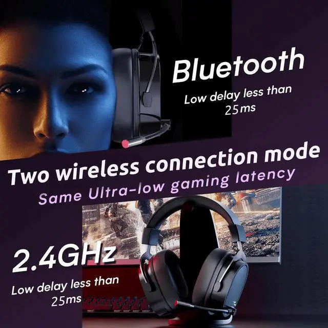 Alt view image 5 of 7 - Wireless Gaming Headset for PC/PS4/PS5/ Nintendo Switch, Over Ear 2.4G/Bluetooth Gaming Headphones with Noise-Canceling Microphone, 7.1 Surround Sound, 3.5mm Wired Mode for Xbox Series, Black