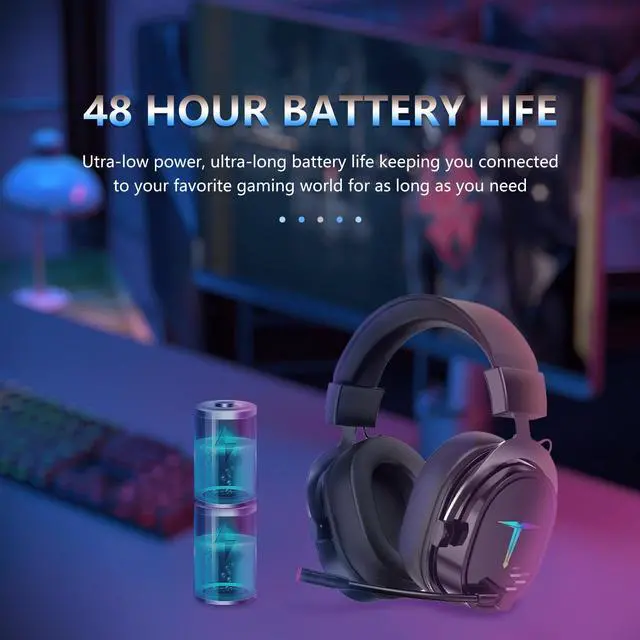 Alt view image 4 of 7 - Wireless Gaming Headset for PC/PS4/PS5/ Nintendo Switch, Over Ear 2.4G/Bluetooth Gaming Headphones with Noise-Canceling Microphone, 7.1 Surround Sound, 3.5mm Wired Mode for Xbox Series, Black