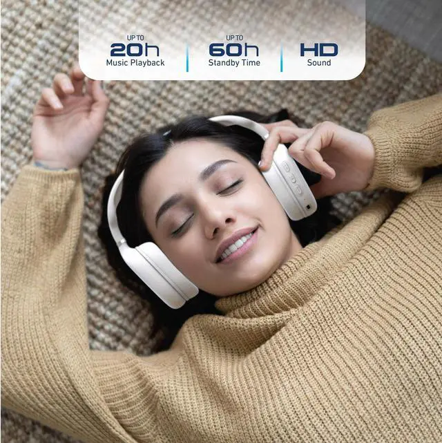 Alt view image 5 of 7 - Wireless Headphones, Bluetooth Over-Ear Headset with Built-in Mic, White