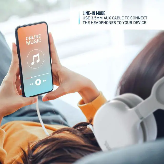 Alt view image 6 of 7 - Wireless Headphones, Bluetooth Over-Ear Headset with Built-in Mic, White