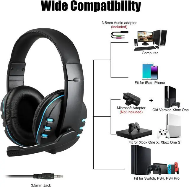 Alt view image 6 of 7 - Gaming Headset Fit for PC, PS4, PS5, Xbox One, Nintendo Switch, Gaming Headphones with Microphone Noise Cancelling, Stereo Surround Bass, 3.5mm Over-Ear Wired Headphones for Laptop, Desktop, Gamer