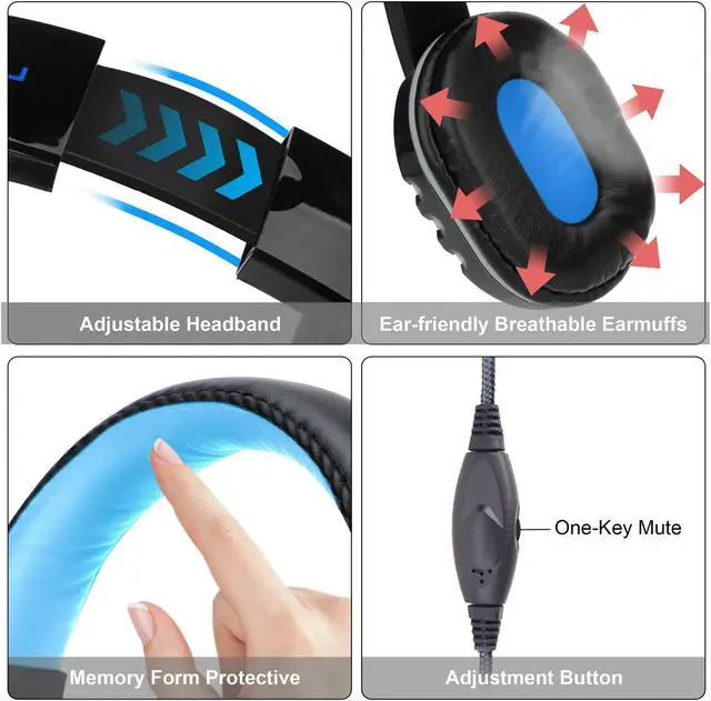 Alt view image 5 of 7 - Gaming Headset Fit for PS4, PS5, PC, Xbox One, EEEkit Over Ear Headphones with Stereo Surround Sound, Noise Cancelling Mic, Soft Ear Pads Fit for Laptop Tablet Mobile Phone Computer