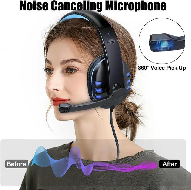 Alt view image 4 of 7 - Gaming Headset Fit for PS4, PS5, PC, Xbox One, EEEkit Over Ear Headphones with Stereo Surround Sound, Noise Cancelling Mic, Soft Ear Pads Fit for Laptop Tablet Mobile Phone Computer