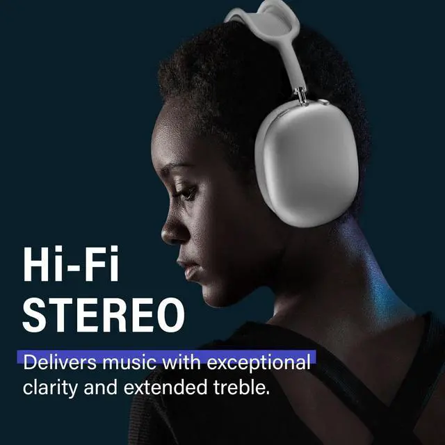 Alt view image 6 of 7 - Wireless Headphones Bluetooth,Active Noise Canceling over Ear Headphones with Microphones Hifi Audio Headset for iOS/Android-Silver