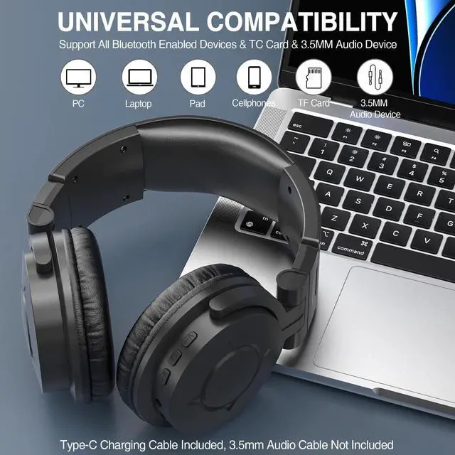 Alt view image 6 of 7 - Bluetooth Headphones Noise Cancelling Over Ear Headphones, Foldable Wireless Headphones with Mic Hi-Fi Deep Bass