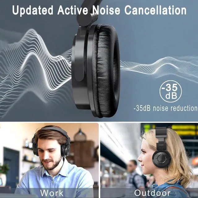 Alt view image 4 of 7 - Bluetooth Headphones Noise Cancelling Over Ear Headphones, Foldable Wireless Headphones with Mic Hi-Fi Deep Bass