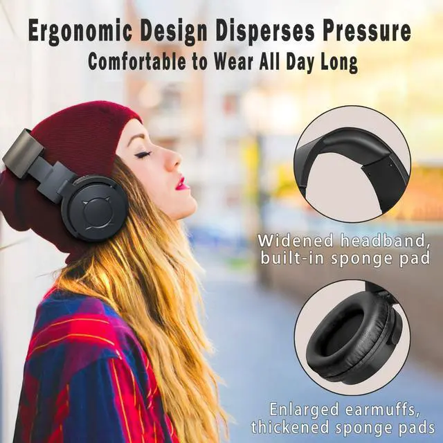 Alt view image 7 of 7 - Bluetooth Headphones Noise Cancelling Over Ear Headphones, Foldable Wireless Headphones with Mic Hi-Fi Deep Bass