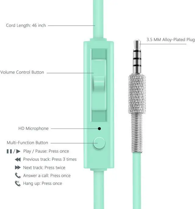 Alt view image 6 of 7 - Headphones with Mic, Jelly Comb Foldable Corded Headphones None with Microphone