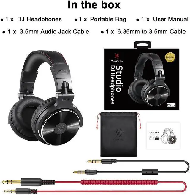 Alt view image 6 of 7 - Wired Over-Ear Headphones with Mic | Noise Cancelling Earcups & Studio DJ Headphones with Dual Ports for Computer-Black