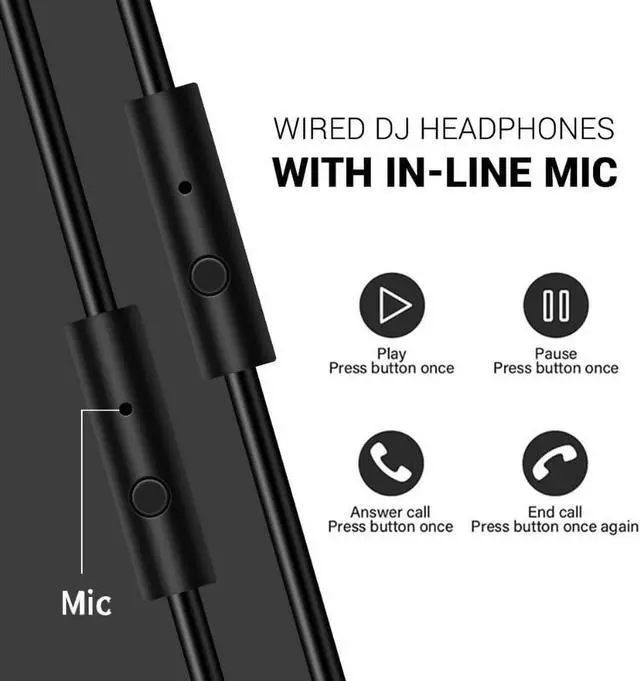 Alt view image 3 of 7 - Wired Over-Ear Headphones with Mic | Noise Cancelling Earcups & Studio DJ Headphones with Dual Ports for Computer-Black