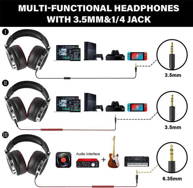 Alt view image 7 of 7 - Wired Over-Ear Headphones with Mic | Noise Cancelling Earcups & Studio DJ Headphones with Dual Ports for Computer-Black