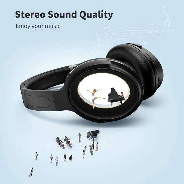 Alt view image 4 of 6 - Wireless Bluetooth Over Ear Headphones with Microphone, Black, Q8