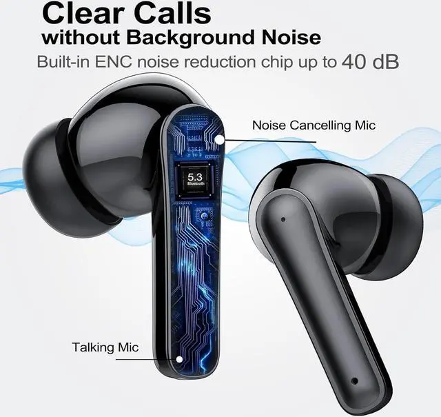 Alt view image 4 of 7 - Wireless Earbuds, In Ear Headphones Bluetooth 5.3 with 4 HD Microphone, 48hr Playtime Wireless Headphones, Deep Bass, ENC Noise Cancelling Earbuds IP7 Waterproof Earphones LED Display USB-C