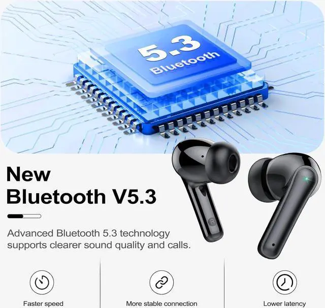 Alt view image 3 of 7 - Wireless Earbuds, In Ear Headphones Bluetooth 5.3 with 4 HD Microphone, 48hr Playtime Wireless Headphones, Deep Bass, ENC Noise Cancelling Earbuds IP7 Waterproof Earphones LED Display USB-C