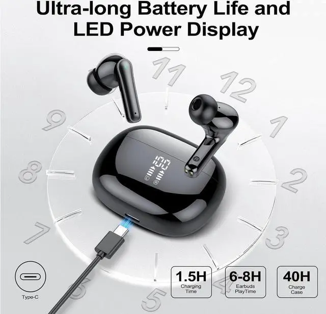 Alt view image 6 of 7 - Wireless Earbuds, In Ear Headphones Bluetooth 5.3 with 4 HD Microphone, 48hr Playtime Wireless Headphones, Deep Bass, ENC Noise Cancelling Earbuds IP7 Waterproof Earphones LED Display USB-C
