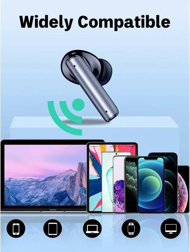 Alt view image 4 of 7 - Noise Cancelling Earbuds Bluetooth 5.3 Headphones True Wireless Earbuds Touch Control with Wireless Charging Case in-Ear Earbuds with Mic for TV Smart Phone Computer Laptop