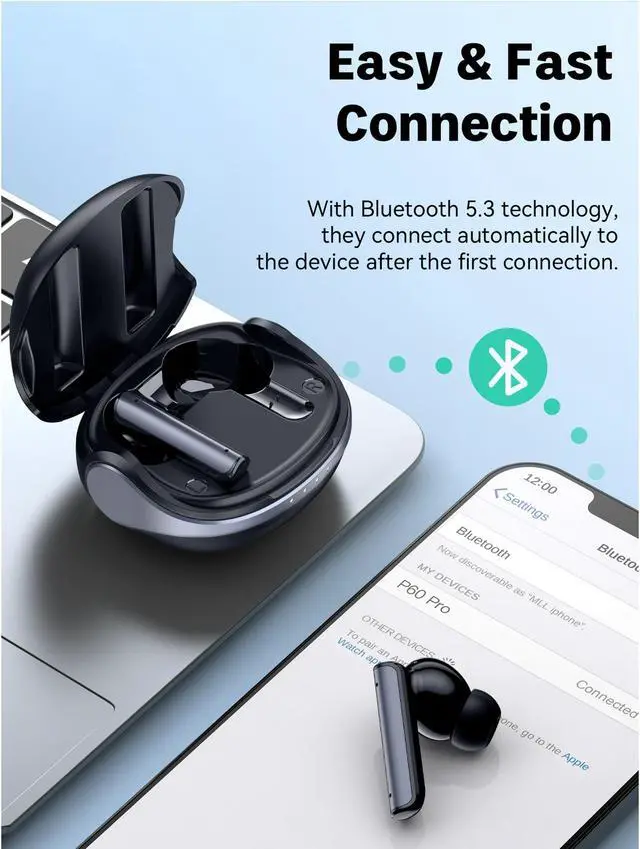 Alt view image 6 of 7 - Noise Cancelling Earbuds Bluetooth 5.3 Headphones True Wireless Earbuds Touch Control with Wireless Charging Case in-Ear Earbuds with Mic for TV Smart Phone Computer Laptop