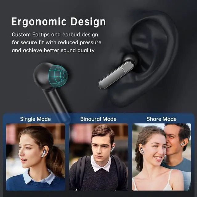 Alt view image 7 of 7 - Wireless Earbuds, Bluetooth 5.1 Earbuds Noise Cancelling Wireless Headphones, Deep Bass with Type C Charging Case Waterproof Built-in Mic Headset for iPhone Android Black