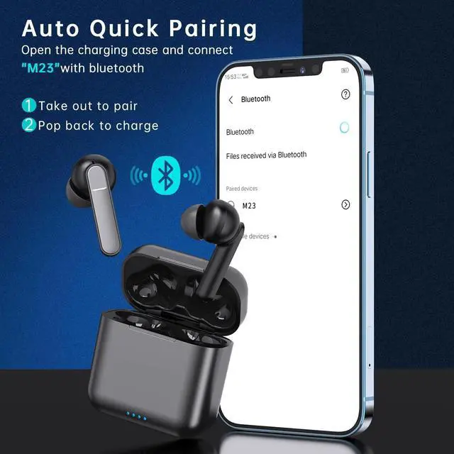 Alt view image 5 of 7 - Wireless Earbuds, Bluetooth 5.1 Earbuds Noise Cancelling Wireless Headphones, Deep Bass with Type C Charging Case Waterproof Built-in Mic Headset for iPhone Android Black