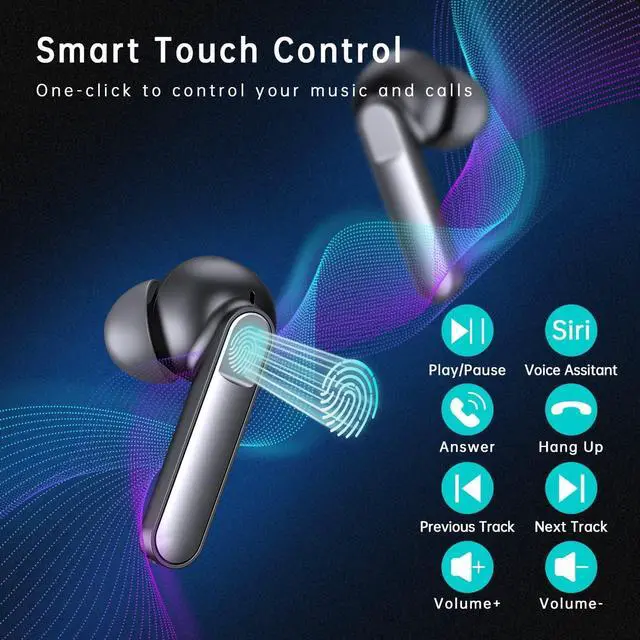 Alt view image 2 of 7 - Wireless Earbuds, Bluetooth 5.1 Earbuds Noise Cancelling Wireless Headphones, Deep Bass with Type C Charging Case Waterproof Built-in Mic Headset for iPhone Android Black