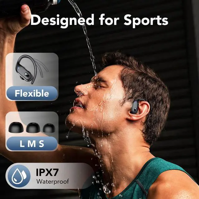 Alt view image 6 of 7 - Wireless Earbuds Bluetooth Headphone Sport, Bluetooth 5.3 Earbud 3D HiFi Stereo Over Ear Buds, 80Hrs Earhooks Earphone with Noise Cancelling Mic, IP7 Waterproof Headset for Workout/Running/Gym, Black