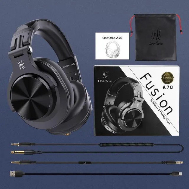 Alt view image 7 of 7 - Over-Ear Headphones with Mic | Wireless & Corded Dual-Mode Headphones for Drum Piano PC Phones Laptop-72 Hours Playtime-A70 Black