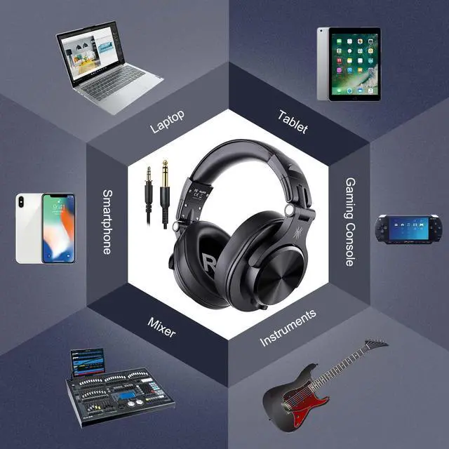 Alt view image 6 of 7 - Over-Ear Headphones with Mic | Wireless & Corded Dual-Mode Headphones for Drum Piano PC Phones Laptop-72 Hours Playtime-A70 Black