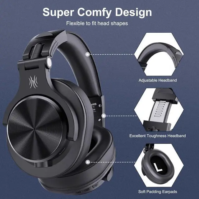 Alt view image 4 of 7 - Over-Ear Headphones with Mic | Wireless & Corded Dual-Mode Headphones for Drum Piano PC Phones Laptop-72 Hours Playtime-A70 Black