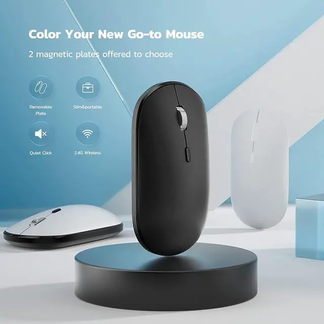 Alt view image 2 of 7 - 2.4G Wireless Mouse with Magnetic Plate, Computer Mouse with 3 Adjustable DPI Level, Ultra-Thin and Portable, Slim Silent Mouse with USB Dongle for PC, Laptop, Notebook, Desktop-Black