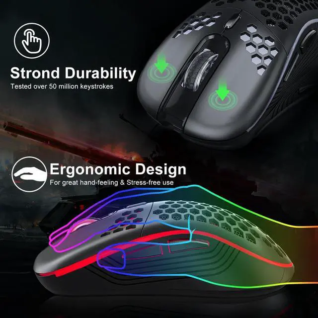 Alt view image 5 of 7 - Wireless Gaming Mouse SGEYR Lightweight with 800-1200-1600 DPI Honeycomb Shell Programmable 6 Buttons